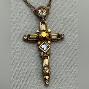 Sorrelli Antique-Gold Tone and Multicolored Crystal Cross Stations Necklace